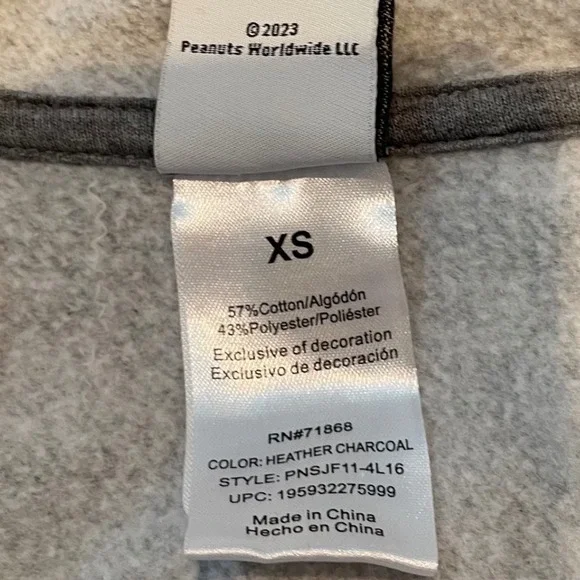 Peanuts Snoopy Woodstock Graphic Full Zip Hoodie Heather Charcoal XS - Picture 4 of 7